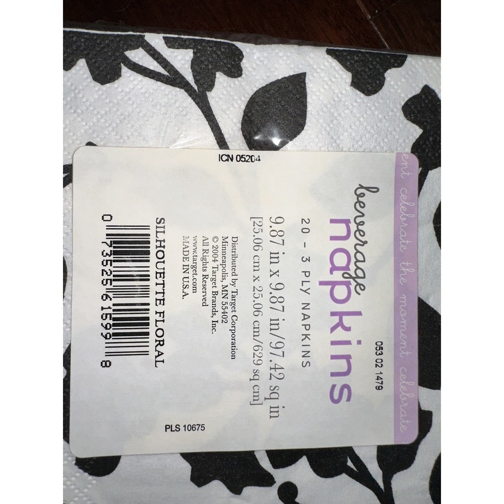 Target Paper Floral Burst (2) Beverage; (2) Lunch Napkins NEW NOS 2004 black wh - Picture 3 of 6